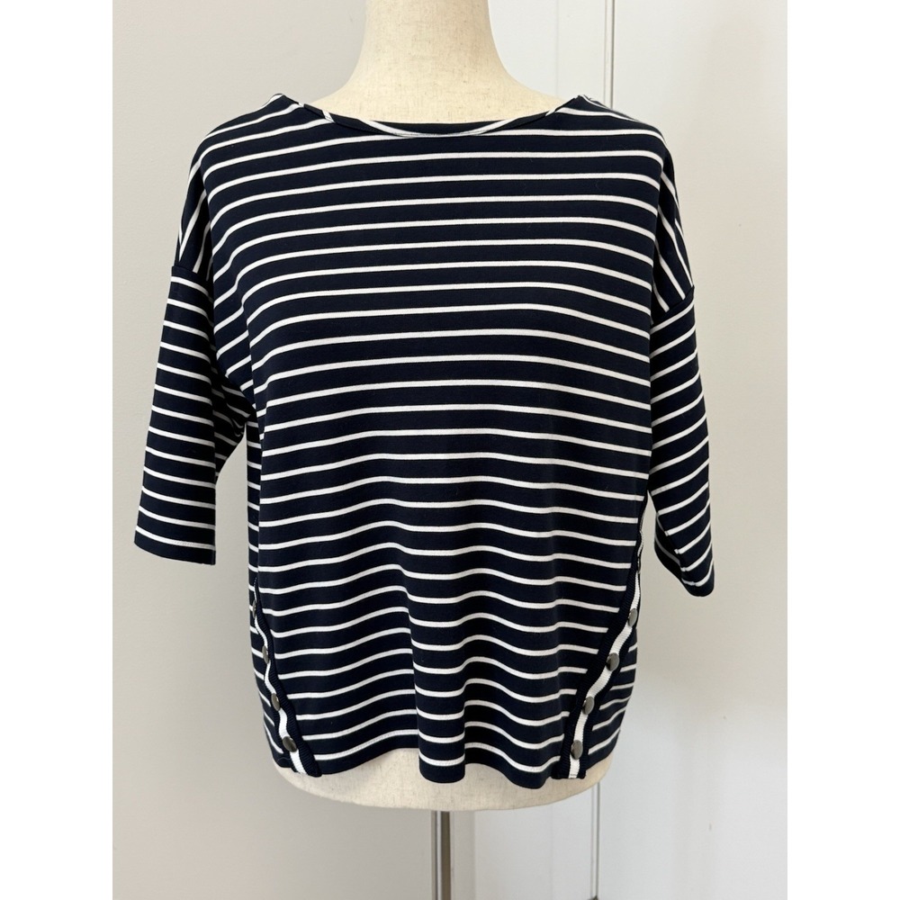 Vtg Betty‎ Barclay Women's 10 Navy Shirt Stripe 3/4 Sleeve Coastal Nautical Boat
